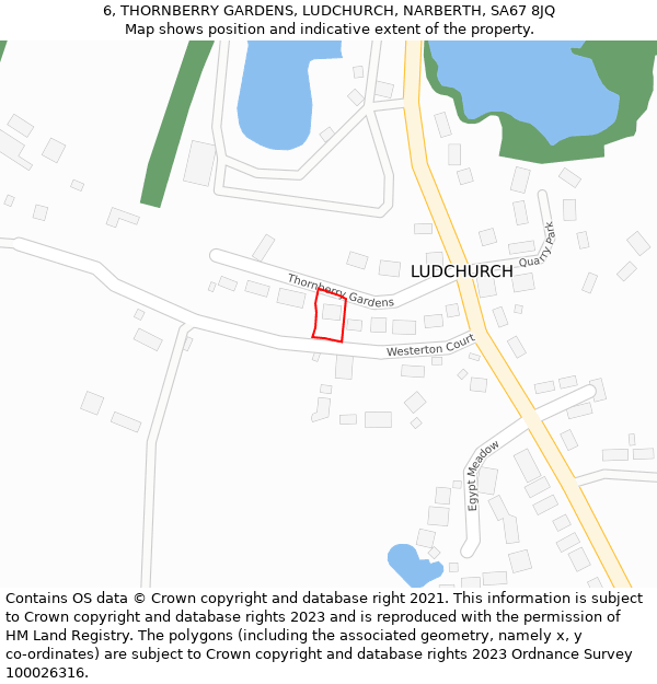 6, THORNBERRY GARDENS, LUDCHURCH, NARBERTH, SA67 8JQ: Location map and indicative extent of plot