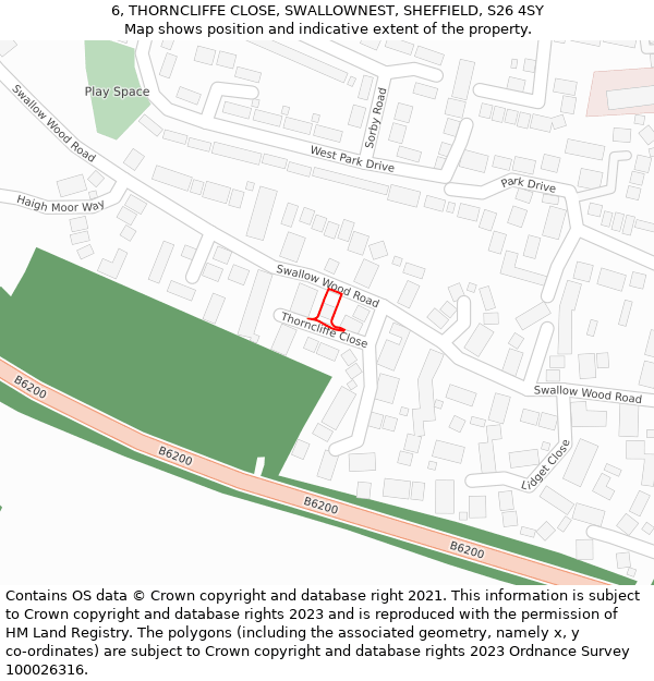 6, THORNCLIFFE CLOSE, SWALLOWNEST, SHEFFIELD, S26 4SY: Location map and indicative extent of plot