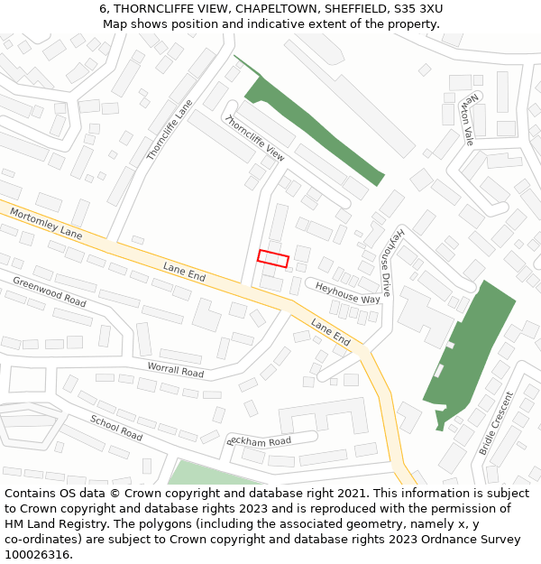 6, THORNCLIFFE VIEW, CHAPELTOWN, SHEFFIELD, S35 3XU: Location map and indicative extent of plot
