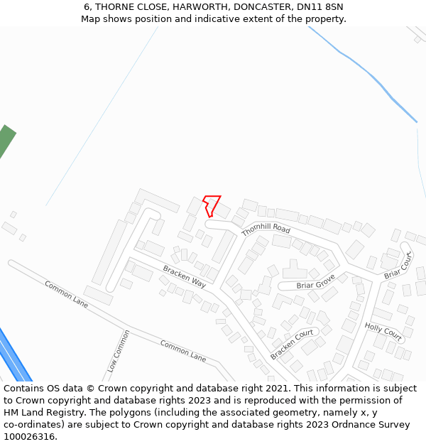 6, THORNE CLOSE, HARWORTH, DONCASTER, DN11 8SN: Location map and indicative extent of plot