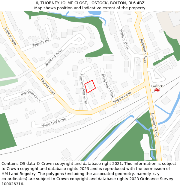 6, THORNEYHOLME CLOSE, LOSTOCK, BOLTON, BL6 4BZ: Location map and indicative extent of plot