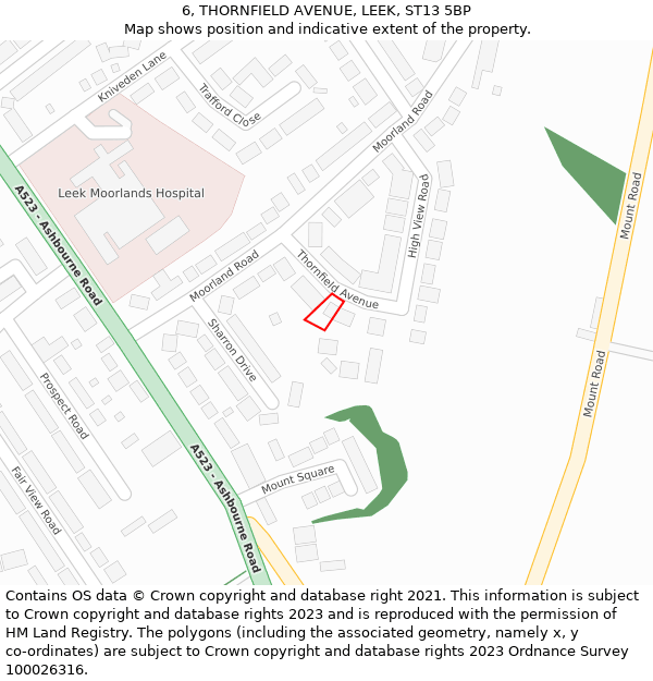 6, THORNFIELD AVENUE, LEEK, ST13 5BP: Location map and indicative extent of plot