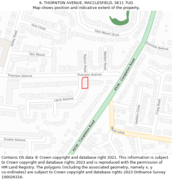 6, THORNTON AVENUE, MACCLESFIELD, SK11 7UG: Location map and indicative extent of plot