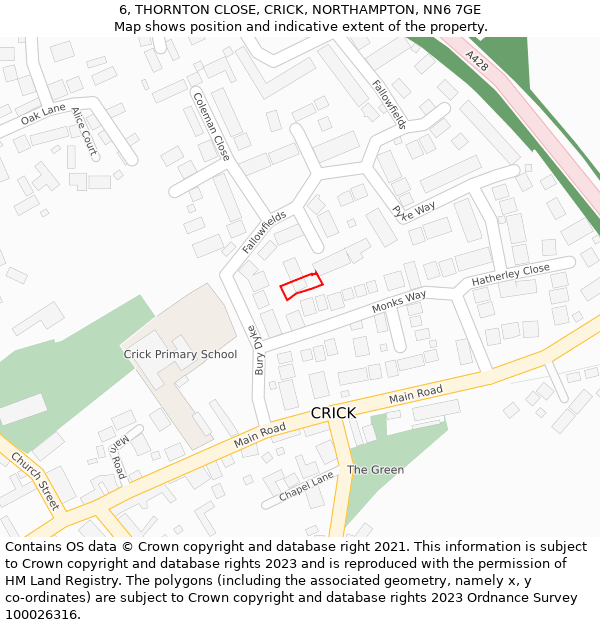 6, THORNTON CLOSE, CRICK, NORTHAMPTON, NN6 7GE: Location map and indicative extent of plot