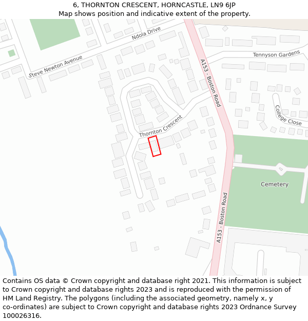 6, THORNTON CRESCENT, HORNCASTLE, LN9 6JP: Location map and indicative extent of plot