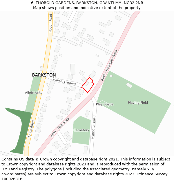 6, THOROLD GARDENS, BARKSTON, GRANTHAM, NG32 2NR: Location map and indicative extent of plot