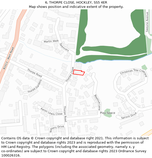 6, THORPE CLOSE, HOCKLEY, SS5 4ER: Location map and indicative extent of plot