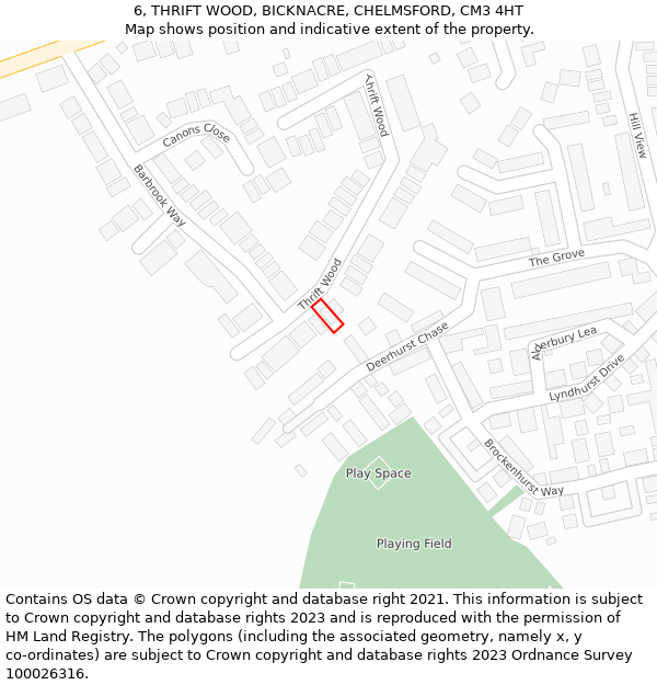 6, THRIFT WOOD, BICKNACRE, CHELMSFORD, CM3 4HT: Location map and indicative extent of plot