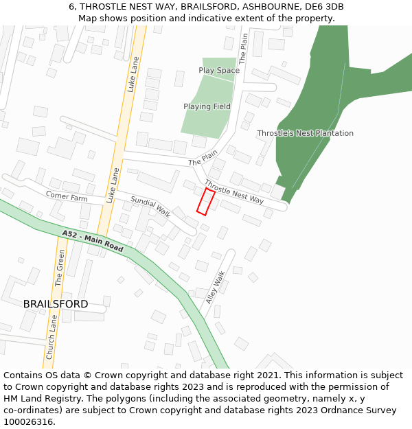 6, THROSTLE NEST WAY, BRAILSFORD, ASHBOURNE, DE6 3DB: Location map and indicative extent of plot