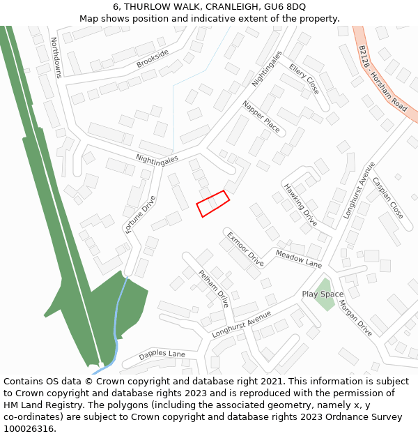 6, THURLOW WALK, CRANLEIGH, GU6 8DQ: Location map and indicative extent of plot