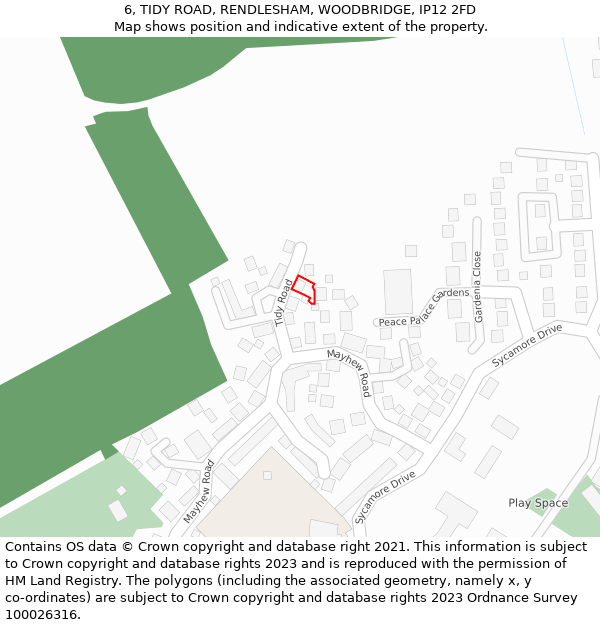 6, TIDY ROAD, RENDLESHAM, WOODBRIDGE, IP12 2FD: Location map and indicative extent of plot