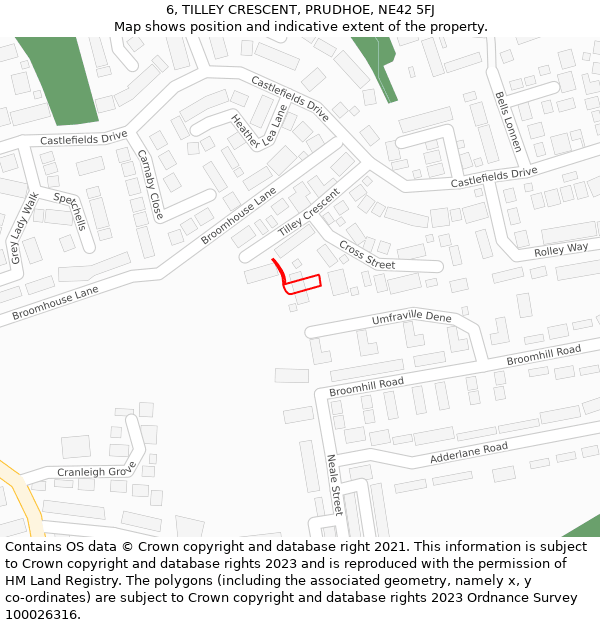 6, TILLEY CRESCENT, PRUDHOE, NE42 5FJ: Location map and indicative extent of plot