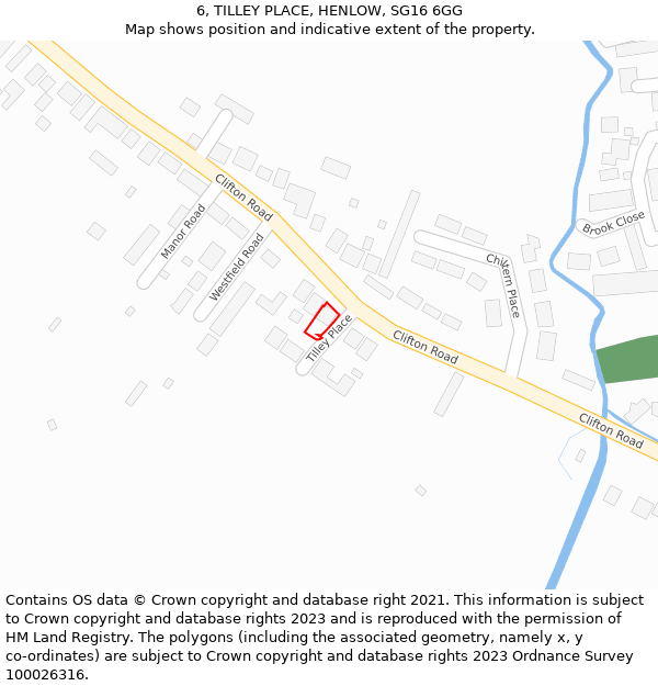 6, TILLEY PLACE, HENLOW, SG16 6GG: Location map and indicative extent of plot