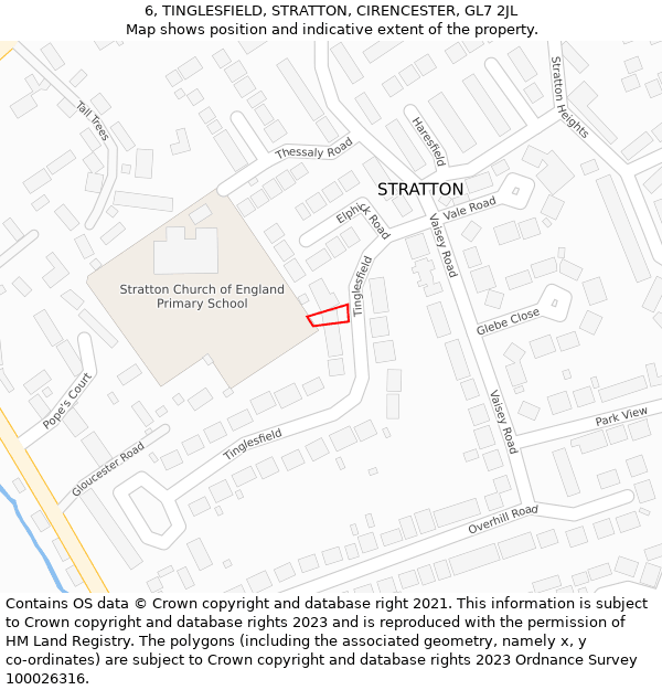 6, TINGLESFIELD, STRATTON, CIRENCESTER, GL7 2JL: Location map and indicative extent of plot