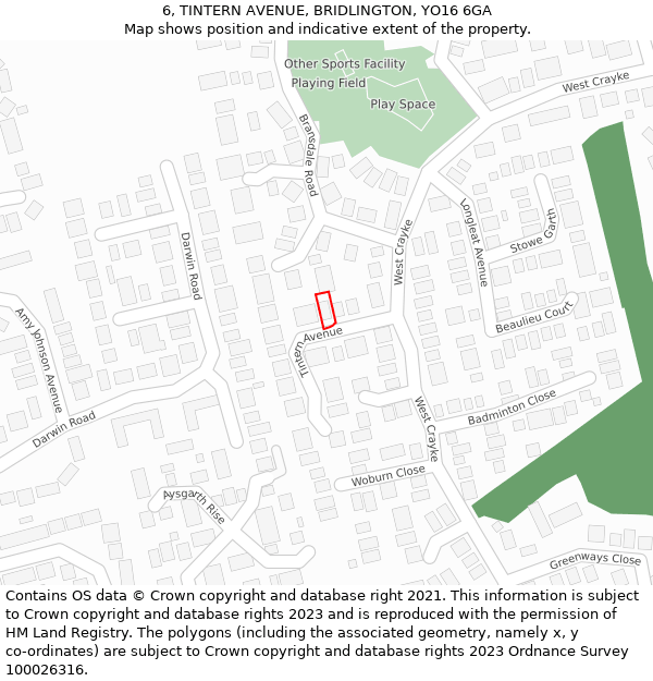 6, TINTERN AVENUE, BRIDLINGTON, YO16 6GA: Location map and indicative extent of plot