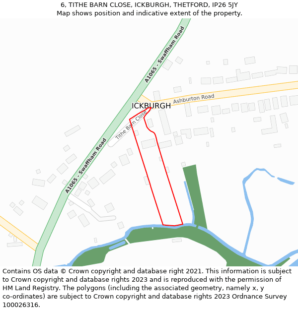 6, TITHE BARN CLOSE, ICKBURGH, THETFORD, IP26 5JY: Location map and indicative extent of plot