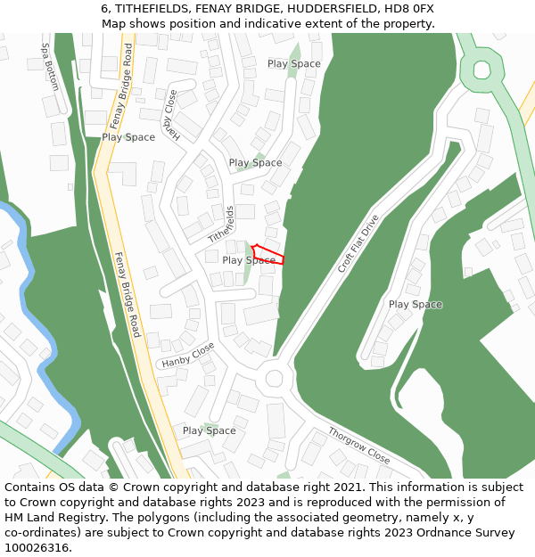 6, TITHEFIELDS, FENAY BRIDGE, HUDDERSFIELD, HD8 0FX: Location map and indicative extent of plot