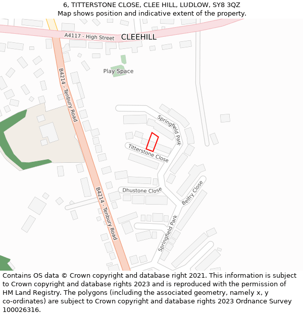 6, TITTERSTONE CLOSE, CLEE HILL, LUDLOW, SY8 3QZ: Location map and indicative extent of plot