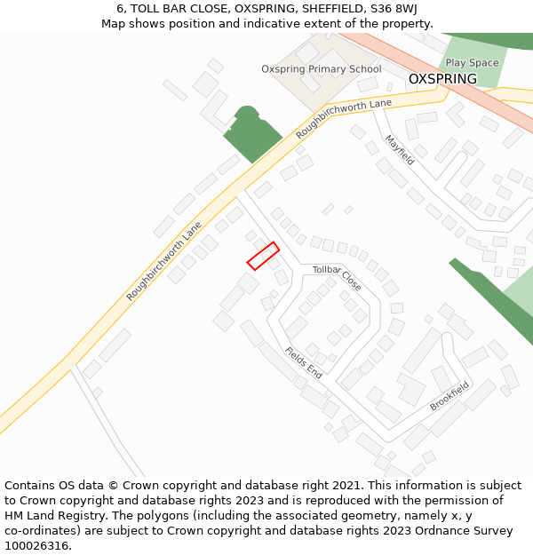 6, TOLL BAR CLOSE, OXSPRING, SHEFFIELD, S36 8WJ: Location map and indicative extent of plot