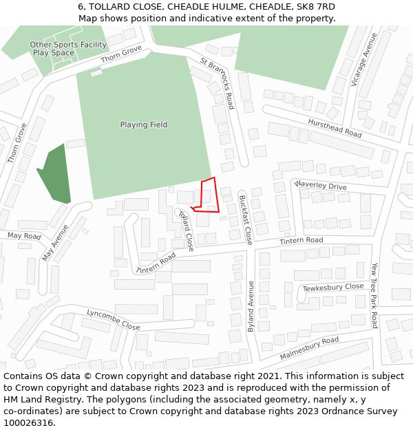 6, TOLLARD CLOSE, CHEADLE HULME, CHEADLE, SK8 7RD: Location map and indicative extent of plot