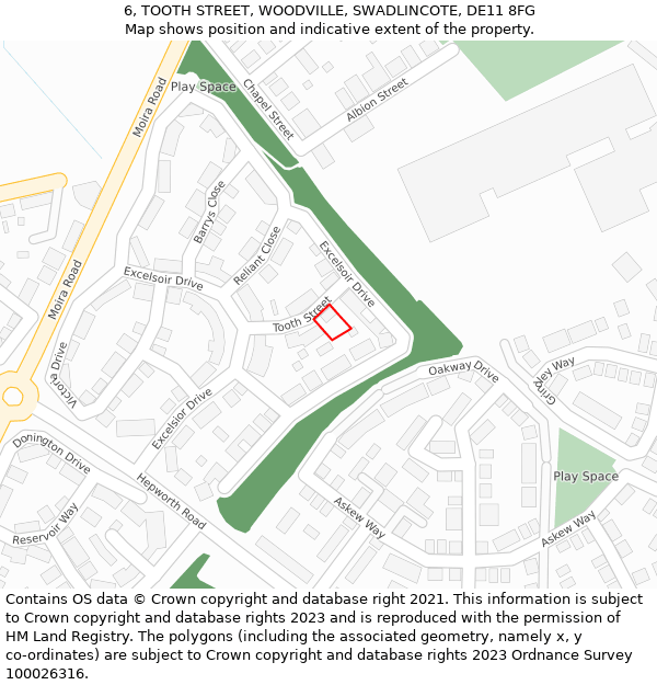 6, TOOTH STREET, WOODVILLE, SWADLINCOTE, DE11 8FG: Location map and indicative extent of plot