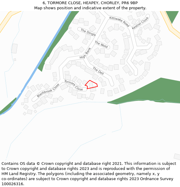 6, TORMORE CLOSE, HEAPEY, CHORLEY, PR6 9BP: Location map and indicative extent of plot