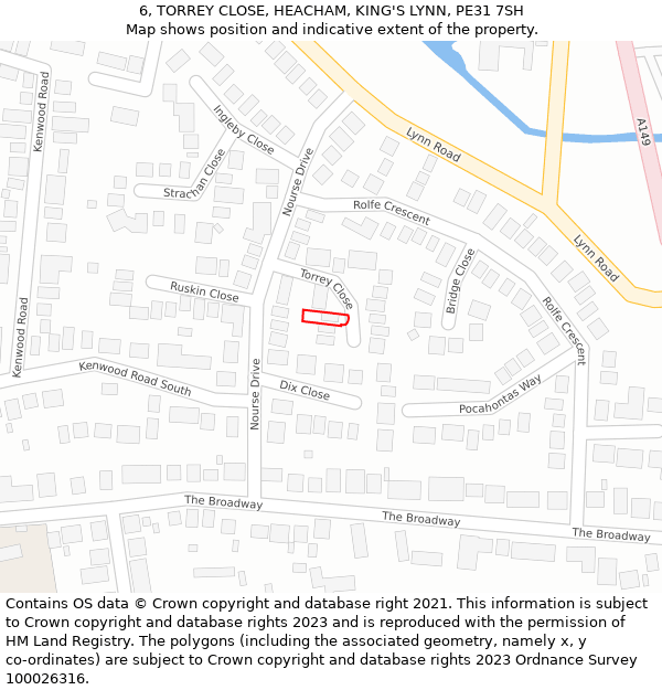 6, TORREY CLOSE, HEACHAM, KING'S LYNN, PE31 7SH: Location map and indicative extent of plot