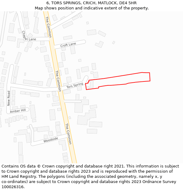 6, TORS SPRINGS, CRICH, MATLOCK, DE4 5HR: Location map and indicative extent of plot