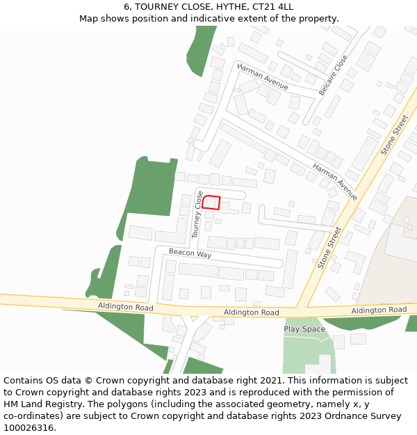 6, TOURNEY CLOSE, HYTHE, CT21 4LL: Location map and indicative extent of plot