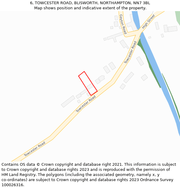 6, TOWCESTER ROAD, BLISWORTH, NORTHAMPTON, NN7 3BL: Location map and indicative extent of plot