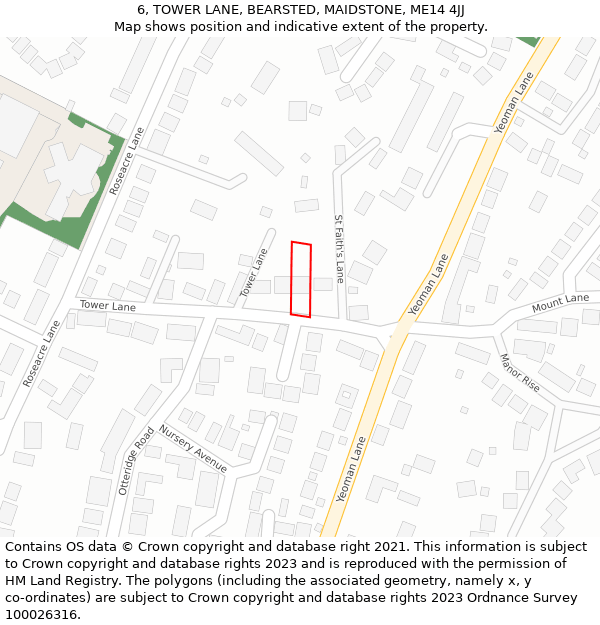 6, TOWER LANE, BEARSTED, MAIDSTONE, ME14 4JJ: Location map and indicative extent of plot