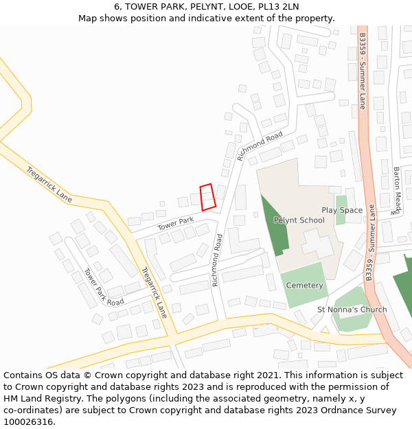 6, TOWER PARK, PELYNT, LOOE, PL13 2LN: Location map and indicative extent of plot