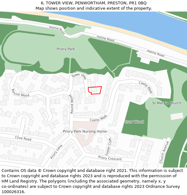 6, TOWER VIEW, PENWORTHAM, PRESTON, PR1 0BQ: Location map and indicative extent of plot