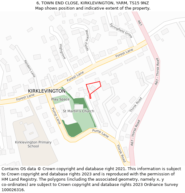 6, TOWN END CLOSE, KIRKLEVINGTON, YARM, TS15 9NZ: Location map and indicative extent of plot