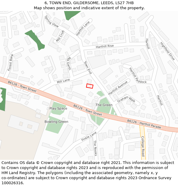 6, TOWN END, GILDERSOME, LEEDS, LS27 7HB: Location map and indicative extent of plot