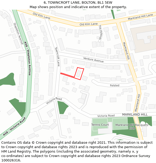 6, TOWNCROFT LANE, BOLTON, BL1 5EW: Location map and indicative extent of plot