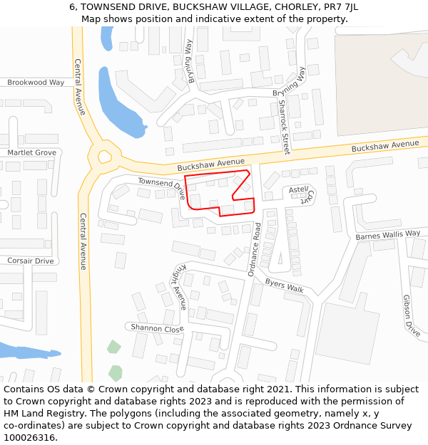 6, TOWNSEND DRIVE, BUCKSHAW VILLAGE, CHORLEY, PR7 7JL: Location map and indicative extent of plot