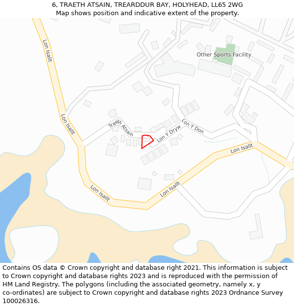 6, TRAETH ATSAIN, TREARDDUR BAY, HOLYHEAD, LL65 2WG: Location map and indicative extent of plot