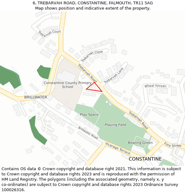 6, TREBARVAH ROAD, CONSTANTINE, FALMOUTH, TR11 5AG: Location map and indicative extent of plot