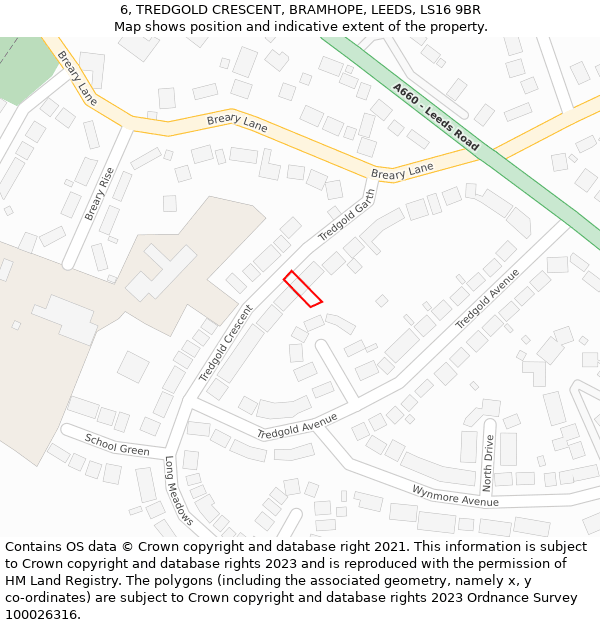 6, TREDGOLD CRESCENT, BRAMHOPE, LEEDS, LS16 9BR: Location map and indicative extent of plot