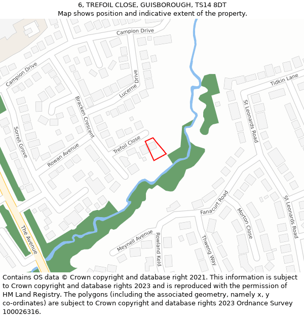 6, TREFOIL CLOSE, GUISBOROUGH, TS14 8DT: Location map and indicative extent of plot