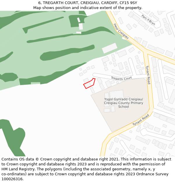 6, TREGARTH COURT, CREIGIAU, CARDIFF, CF15 9SY: Location map and indicative extent of plot