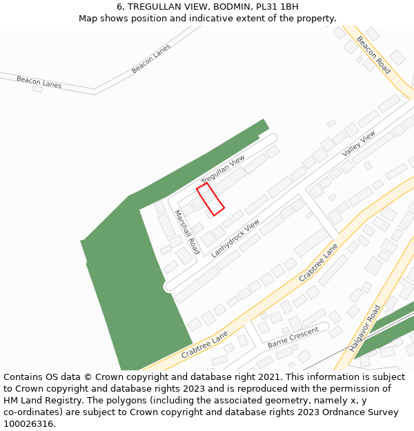 6, TREGULLAN VIEW, BODMIN, PL31 1BH: Location map and indicative extent of plot