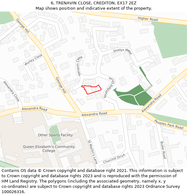 6, TRENAVIN CLOSE, CREDITON, EX17 2EZ: Location map and indicative extent of plot