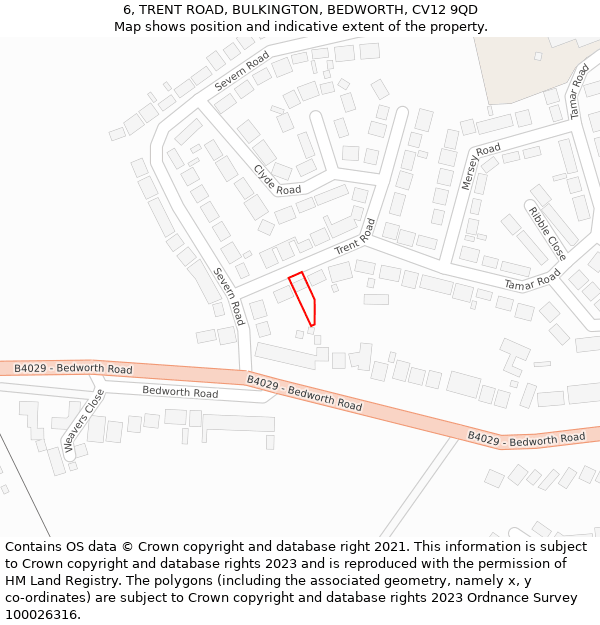 6, TRENT ROAD, BULKINGTON, BEDWORTH, CV12 9QD: Location map and indicative extent of plot