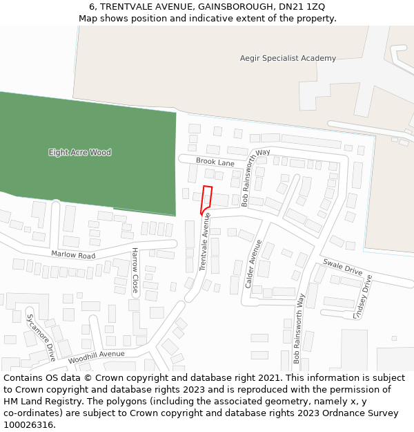 6, TRENTVALE AVENUE, GAINSBOROUGH, DN21 1ZQ: Location map and indicative extent of plot