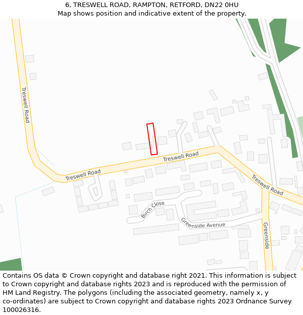 6, TRESWELL ROAD, RAMPTON, RETFORD, DN22 0HU: Location map and indicative extent of plot