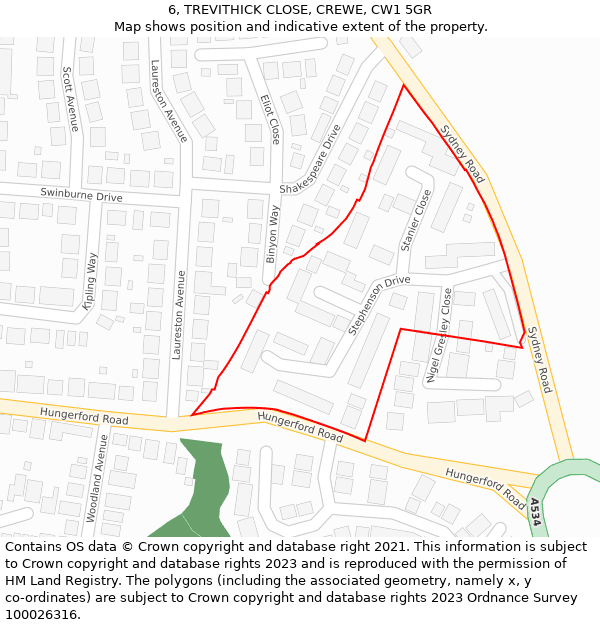 6, TREVITHICK CLOSE, CREWE, CW1 5GR: Location map and indicative extent of plot