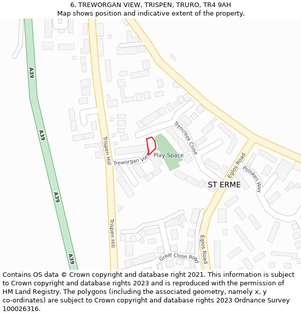 6, TREWORGAN VIEW, TRISPEN, TRURO, TR4 9AH: Location map and indicative extent of plot