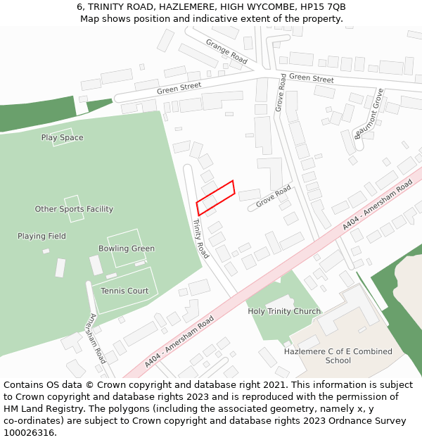 6, TRINITY ROAD, HAZLEMERE, HIGH WYCOMBE, HP15 7QB: Location map and indicative extent of plot